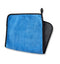 Blue microfiber towel for pressure washers from ES, with black trim and a hanging loop.