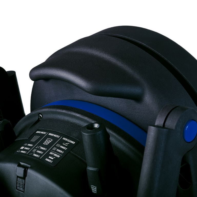 Black high-pressure cleaner from Nilfisk, featuring a blue accent and an operational label.